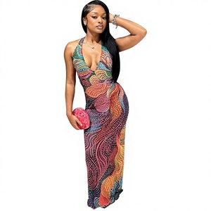 Nouvelle Collection Automne 2026 : Robe Longue Slim en Polyester, Col V, Sans Manches, Dos Nu, Taille Haute, Coupe Trapèze, Style Streetwear Européen et Américain - Product Image 1