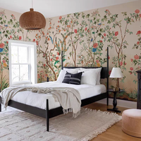 Papier peint mural moderne ignifuge et imperméable, motif floral et oiseaux chinois, taille personnalisée
