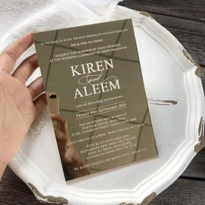 Invitations de mariage élégantes en acrylique doré miroir découpé au laser, impression personnalisée vanille, modèle 324 - Product Image 4