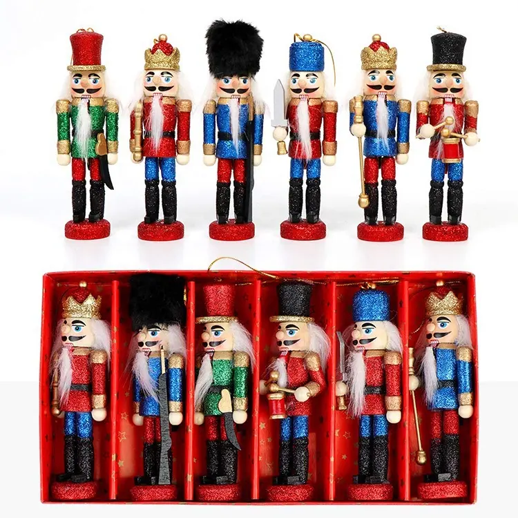 Glittery Christmas Nutcrackers Ornaments Figures with Opening Mouths for Xmas Tree Table Decor