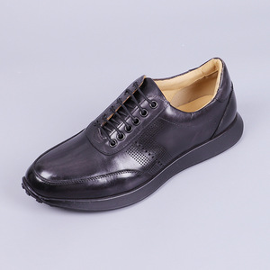 Chaussures à lacets pour hommes en cuir de vache bleu, bout rond, semelle extérieure en caoutchouc respirant, semelle intermédiaire en EVA, toutes saisons, usage décontracté - Product Image 2