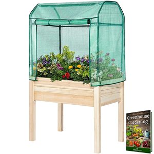 Lit de jardinage surélevé <span class=keywords><strong>en</strong></span> <span class=keywords><strong>bois</strong></span> 36L x 24W x 66H avec couverture de maison verte <span class=keywords><strong>Pots</strong></span> de fleurs et jardinières - Product Image 1