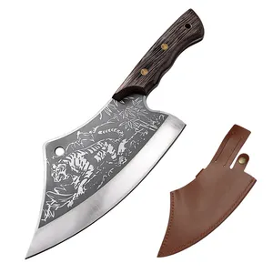 Нож мясника с тигровым узором 8 дюймов кухонный нож сербский нож с деревянной ручкой венге и кожаным футляром