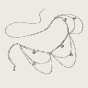 โซ่คล้องเอวแฟชั่นหลายชั้น ประดับจี้ลูกบอล สำหรับงานปาร์ตี้ ทำจากโลหะผสมสังกะสี สีเงิน - Product Image 2