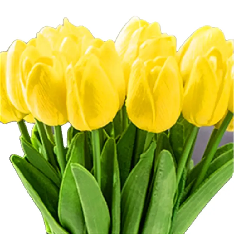Tulipas artificiais realista, pacote de tulipas com toque realista de pu, preço baixo de fábrica, amontoamento amarelo de vidro