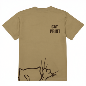 T-shirt da uomo e da donna a maniche corte con stampa gatto color sabbia kaki, abbigliamento casual - Product Image 2