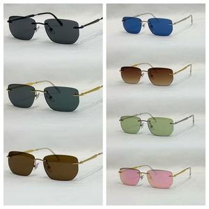 Lunettes de soleil carrées sans monture unisexes UV400 TAC, lunettes de soleil classiques de créateur, vente en gros - Product Image 2