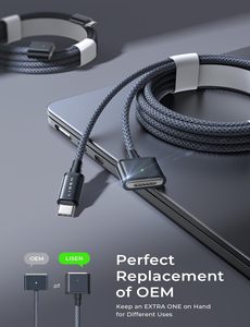 Câble magnétique USB C vers 3 LISEN de 6,6 pieds, 140 W, charge rapide, cordon d'alimentation magnétique tressé pour <span class=keywords><strong>MacBook</strong></span> <span class=keywords><strong>Air</strong></span> M2 M3, ordinateur portable - Product Image 4