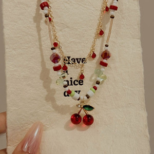 Sweet Red Cherry Pendant Beaded Necklaces for Women Temperament Clavicle <strong>Chain</strong> Jewelry Accessories - Product Image 6