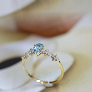 CANNER S925 Sterling <b>Silver</b> Sea Blue 5A Zircon <b>Ring</b> Women'S Light Luxury Flower Blue Water Drop Stone Finger <b>Ring</b> <b>Adjustable</b> - Product Image 5