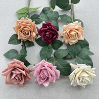 Rose artificielle à toucher réel, longue tige, couleur crème, toucher doux, 55 cm, pleine fleur, aspect naturel, pour mariage, décoration de la maison QYYN-1016