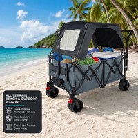 Chariot utilitaire pliable avec auvent, chariot utilitaire robuste pliable, chariot de jardin avec roues, chariot de camping tout-terrain