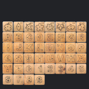 Troqueles de Perforación de Flores de Cabeza Corta con Tabla de Madera, <span class=keywords><strong>26</strong></span> Letras y Números, Herramientas de Perforación para Manualidades en Cuero - Product Image 1