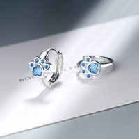Boucles d'oreilles tendance 2026 : Patte de chat mignonne, style coréen, zircon bleu, cadeau étudiant