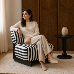 <strong>Black</strong> White Stripe <strong>Occasional</strong> <strong>Chair</strong> with Curved Backrest Upholstered Seat and Low Profile Base Home Furniture Character Count - Product Image 4