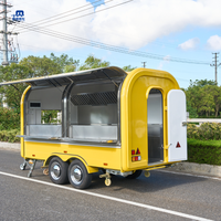 Remorque alimentaire mobile robuste à 4 roues avec corps incurvé, en aluminium, plusieurs trapèzes de service, plan de travail en acier inoxydable, pour snacks et bonbons