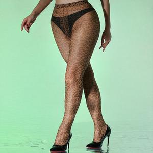 Collant Sexy da Donna <span class=keywords><strong>Taglie</strong></span> <span class=keywords><strong>Forti</strong></span> in Poliestere Sottile con Stampa Leopardata, Jacquard, Trasparenti e Senza Cuciture - Product Image 2