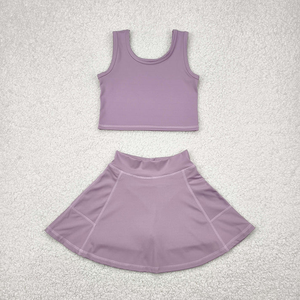 Conjunto Deportivo para Niñas, Top de Tirantes y Falda o Pantalones Cortos, Colores Sólidos, Ropa de Yoga para Verano - Product Image 4
