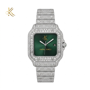 Montre en quartz avec diamant moissanite 41 mm, bracelet en acier inoxydable 20 cm, élégante, luxueuse, unisexe, scintillante, style antique - Product Image 1