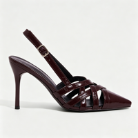Élégantes Sandales à Talons Aiguilles Bordeaux Vernies pour Femme, Bout Pointu, Bride Croisée, Fermeture Cheville, Idéales Soirées, Vente en Gros