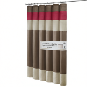 Cortina de Ducha de Seda Sintética, Diseño Moderno y Minimalista, Rayas Marrón, Rosa y Beige, Accesorio de Baño - Product Image 1