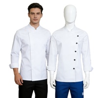 Uniforme de Chef Personnalisé OEM à Manches Longues en Mélange Coton/Polyester Respirant, Gaufré, Unisexe, Lavable, Fermeture Boutonnée, pour Restaurants