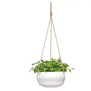 Керамический подвесной горшок для комнатных растений, современный подвесной держатель для растений из фарфора, геометрический цветочный горшок 20,3 см с веревкой