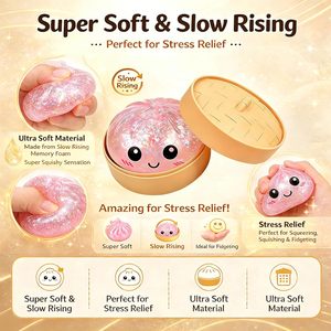 Jouet Squishy Kawaii en forme de Boulette de Ravioli Soufflée, 8,5 cm / 3,4 pouces, avec Paillettes, Cadeau Mystère - Product Image 3