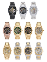 Reloj de Pulsera para Hombre con Logotipo Personalizado, Esqueleto, Bisel Geométrico, Correa de Acero Inoxidable, Cristal Mineral, Resistente al Agua, de Lujo, de Cuarzo