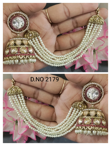 Twini Ruby Flower Shape Mehandi Plated Chandelier <b>Earrings</b> for Women Trendy Party Jewelry Model D.No 2179 - Product Image 5