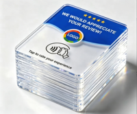 MOQ 1 Supporto da Tavolo in Acrilico da 12 cm per Carta NFC per Recensioni, Insegna Contactless per Feedback con Funzione Tap to Review, ODM, Disponibile