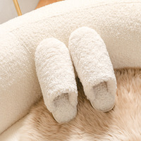 Chaussons en fourrure Teddy blanc crème pour femmes, ultra doux, à dos fermé, antidérapants, pour la maison