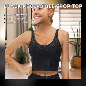 Black <b>Animal</b> Print Lightweight Breathable Simple Sports Bra Crop Top Reversible Yoga Workout Seamless Fit - Product Image 2