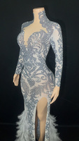 Robes de soirée longues grises à fente sexy avec diamants étincelants pour femmes grandes tailles, idéales pour les fêtes - Livraison directe