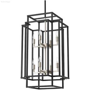 Lustre suspendu LED géométrique moderne à 8 lumières, chromé noir, cadre en métal industriel réglable, restaurant, maison, bureau, salon - Product Image 5