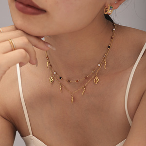 Sıcak Moda Trendi Çift Katmanlı Lüks 18 Ayar Altın Kaplama Paslanmaz Çelik Bileklik Kolyeler Düğün Yıldönümü Nişan İçin - Product Image 2