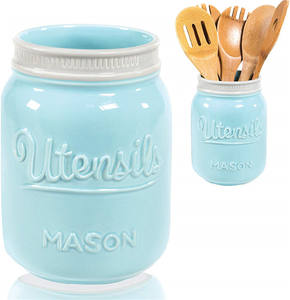 Mason kurabiye kavanozu ve mutfak aleti tutucu seti-büyük hava geçirmez seramik kurabiye kavanozu kurabiye kavanozu-eski çiftlik evi mutfak aleti tutucu-rustik dekoratif - Product Image 1