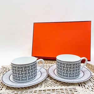 Wholesale <b>Dropshipping</b> 2 Cups Grey Nordic Simple Coffee Tea Porcelain Cups and Saucers - Product Image 1
