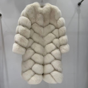 Abrigo <span class=keywords><strong>de</strong></span> <span class=keywords><strong>Piel</strong></span> <span class=keywords><strong>de</strong></span> Zorro Auténtico Beige con Cuello Alto, Abrigo Largo <span class=keywords><strong>de</strong></span> <span class=keywords><strong>Piel</strong></span> <span class=keywords><strong>para</strong></span> Mujer, Cálido <span class=keywords><strong>para</strong></span> el Invierno, Gran Venta - Product Image 1
