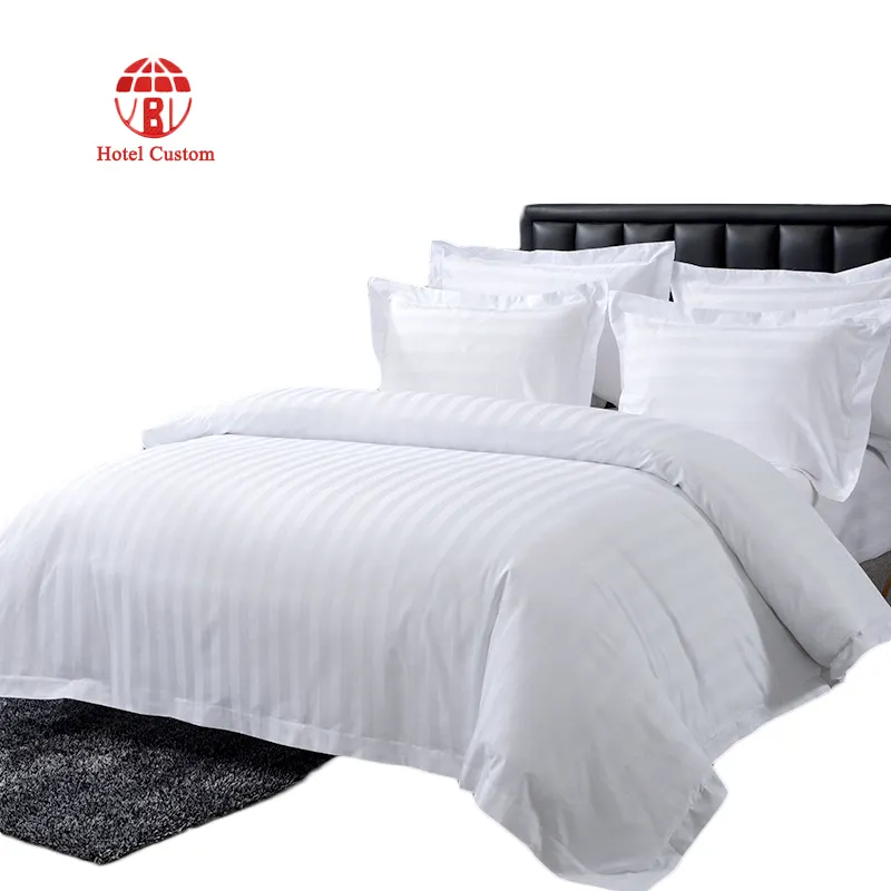 Luxury Hotel Custom Stripe Bedding Wholesale White Bedsheet Sets 100% Cotton King Size Quilt Comforter Sets Bedding