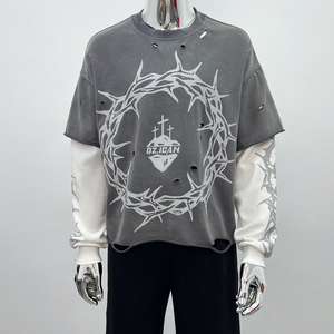Camiseta Premium Oversize Gráfica para Hombre, de Lujo, Doble Capa, Manga Larga, Lavado Ácido, Estilo Boxy, de Verano, de Gran Gramaje - Product Image 1