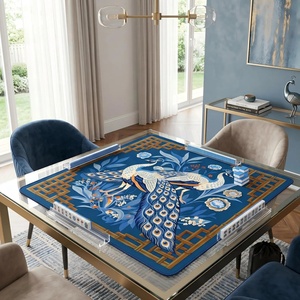 Tappetino da Gioco Mahjong con Stampa Chinoiserie, Blu <span class=keywords><strong>Indaco</strong></span> con Bordo in Bambù, Antiscivolo e Fonoassorbente - Product Image 3
