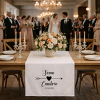 Chemin de table personnalisé en lin pour mariage et fête avec noms et date, fait main, design carré classique, décorations de table durables