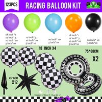 Kit d'arche de ballons sur le thème des Monster Truck avec ballons en aluminium à grandes roues et étoiles à carreaux pour décorations de fête sur le thème des voitures de course