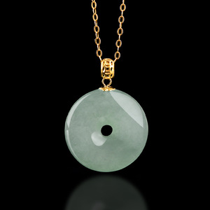 Colgante de <span class=keywords><strong>jade</strong></span> verde y aceite de grado A para mujer, con hebilla, <span class=keywords><strong>oro</strong></span> de 18K, con incrustaciones de <span class=keywords><strong>jade</strong></span>, Donut - Product Image 1