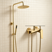 Système de douche Weihao en laiton brossé doré non revêtu, mitigeur mural apparent, kit de douche avec pommeau rond pour salle de bain
