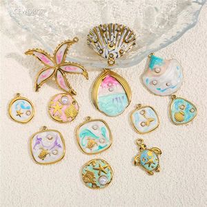 Gradiente Marino Dorado |   Colgantes de Acero Inoxidable con <span class=keywords><strong>Esmalte</strong></span> y Baño de Oro PVD de 18K para Fabricación de Joyería DIY |   Impermeable e Hipoalergénico - Product Image 4