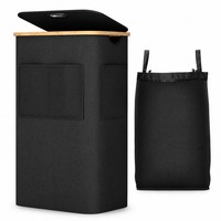 Cesto de Roupa Dobrável Minimalista Cedar Space com Tampa, Cesto de Roupa de Bambu de Grande Capacidade com Saco de Armazenamento Removível