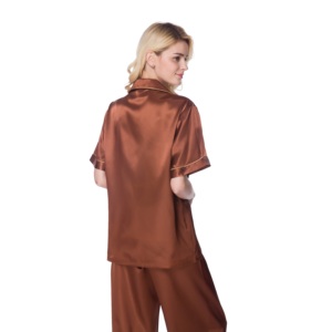 Luxury Satin Brown <strong>Button</strong> Down PAJAMA Sets for Women Cooling <strong>Dressing</strong> <strong>Gown</strong> with Thermal Features for Daily Life Summer Sleep - Product Image 6