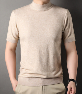 Men's Short Sleeve Knitted T-<strong>shirt</strong> Wool Sweater <strong>Mock</strong> Neck Lightweight Breathable Soft Minimalist Wholesale Personalized <strong>Jumper</strong> - Product Image 1